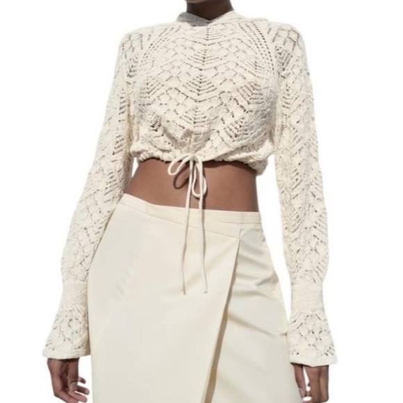 ZARA POINTELLE KNIT HOODIE ECRU SIZE S | 5802/034 - Picture 1 of 6